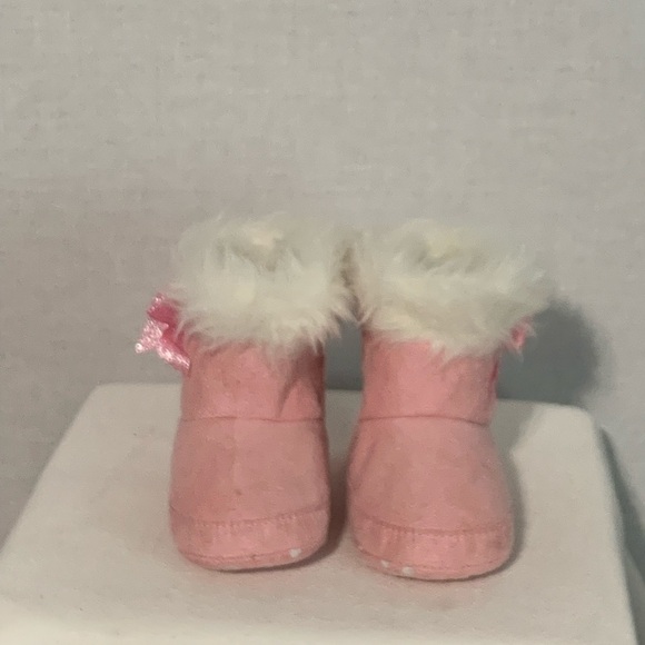 2 Pair Infant Boots |Faux Fur/ Bows/Hook & Loop Closure Size 3 Infant Soft Sole - Picture 2 of 8